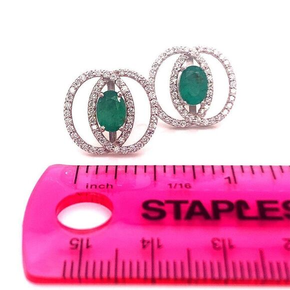 Diamond Emerald Earrings 14k White Gold 2.16 TCW Certified $6,950 018689 - Picture 10 of 12